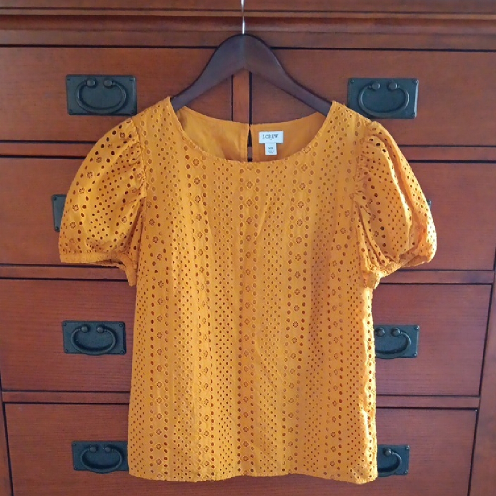 J.Crew Bronzed Topaz Eyelet Puff Sleeve Blouse Top - Picture 2 of 11
